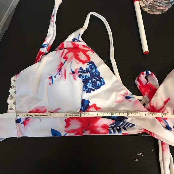 White Pink Flower Lace Net Back Bikinis - Picture 4 of 5